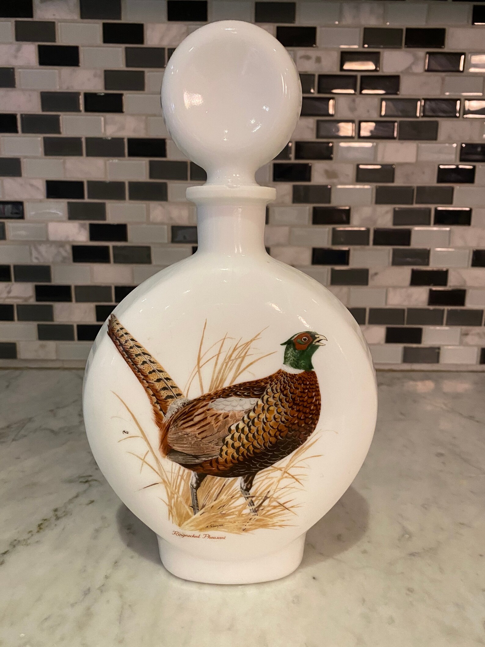 1969 Ringnecked Pheasant Glass Whiskey Decanter Etsy