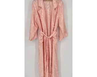 Vintage Victorias Secret Satin Robe Long Gold Label Peach Pink Dressing Gown M/L