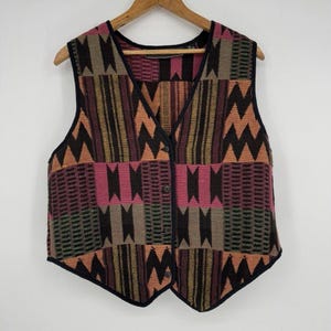 90s Aztec Tapestry Vest Western Wear Women&#39;s Size Medium New Identity Cowgirl