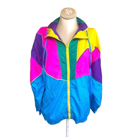 Vintage REEBOK Watercolor Windbreaker Jacket Medium Neon Colors