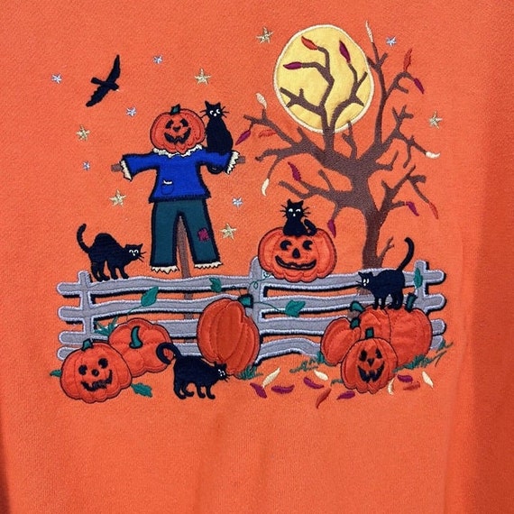 90s Streetwear Halloween Sweatshirt Embroidered P… - image 3