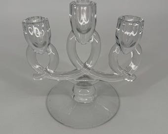 Heisey Lariat Triple Candle Stick Candle Holders Crystal Clear Elegant Wedding