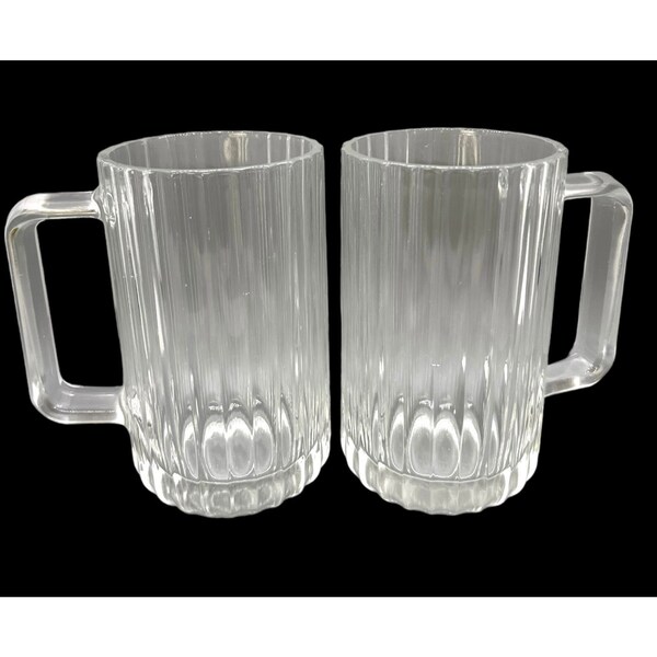 Vintage Bormioli Rocco Ribbed Glass Beer Mugs Set of 2