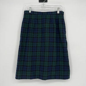 Vintage Pendleton Wool Tartan Midi Skirt Women's Petite Small Green Blue Plaid