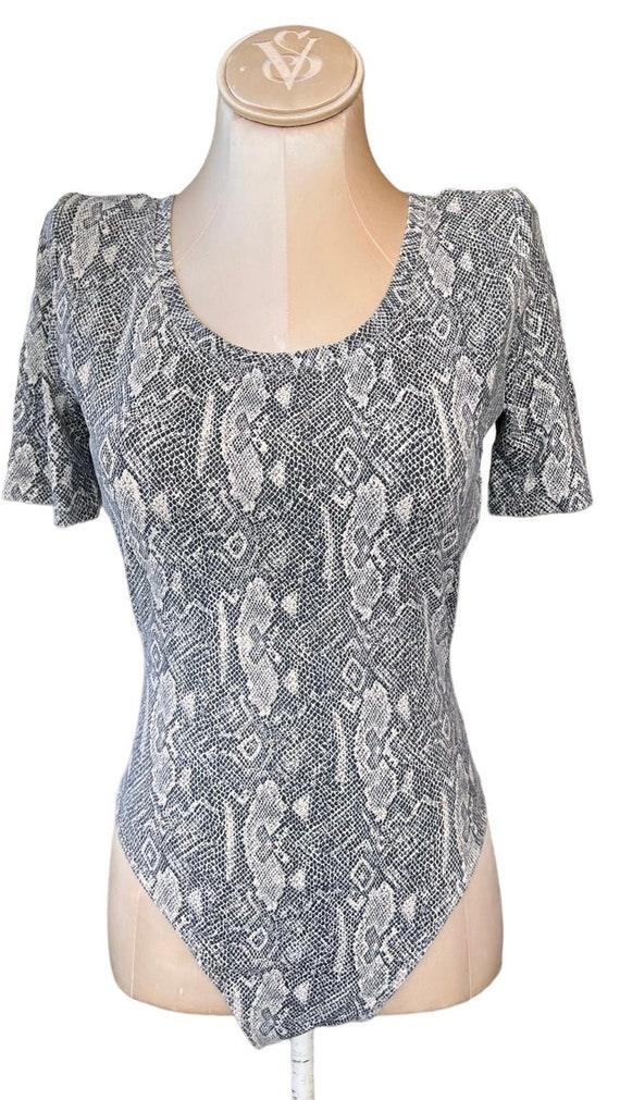 Vintage Cache Snake Print Body Suit 80s Grey Women