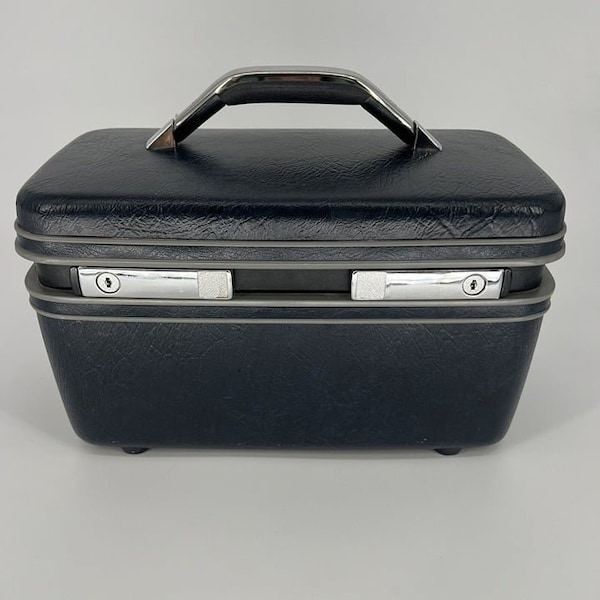 Vintage Samsonite CarryPak 12 Makeup Train Hard Case Luggage Dark Blue