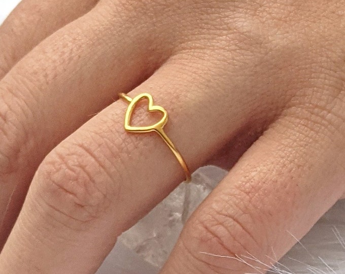 Gold Heart Ring, Heart Ring, Open Heart Ring, Gold Jewelry, Stacking Rings, Birthday Gifts for Her, Gift for Women, Valentines Day Gift