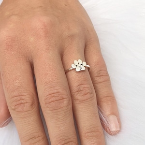 Dog Paw Initial Ring, Dog Paw Jewelry, Dog Paw Ring, Initial Jewelry, Personalized Ring, Dog Lover Gift, Dog Loss Gift, Gift For Her