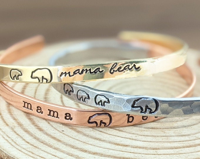 Mama Bear Cuff Bracelet, Mama Bear Bracelet, Gift for Mom, Mama Bear Baby Bear Bracelet, Mama Bear with Cubs Bracelet, Mama Bear Jewelry