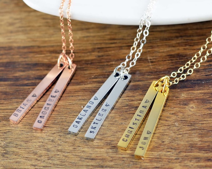 Vertical Skinny Bar Necklace, Nameplate Necklace, Simple Everyday Necklace, Mom Necklace Bar, Name Necklace For Mother, Mother's Day Gift
