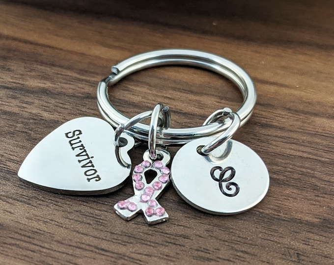 Breast Cancer Keychain, Breast Cancer Gifts, Breast Cancer Jewelry, Survivor Jewelry, Personalized Survivor Jewelry, Recovery Gift, Initial