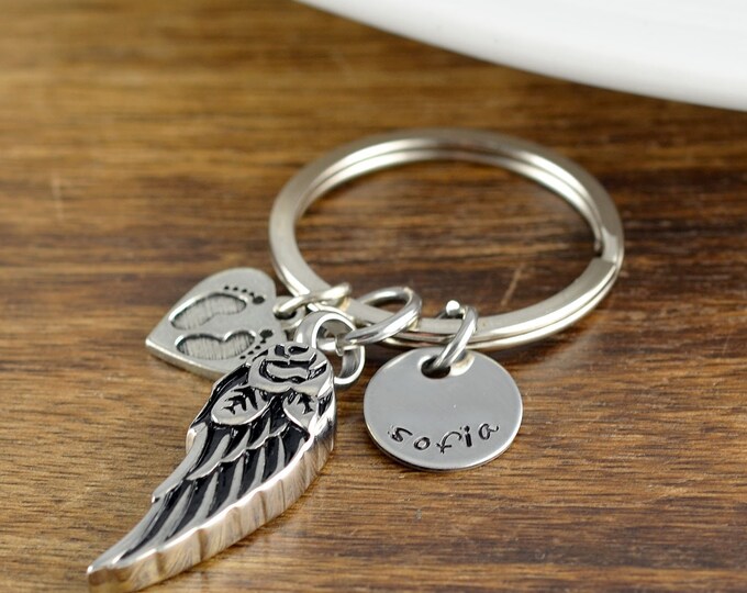 Personalized Memorial Keychain, Angel Wing Keychain, Remembrance Keychain, In Memory Of, Grief Gift, Sympathy Gift, Loss of Baby, Child