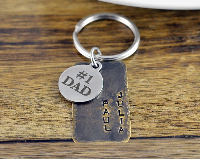 Hand Stamped Keychain, #1 Dad Keychain, Mens Personalized Father's Day Gift, Custom Keychain, Kids Names, Present for Dad, Engraved Keychain