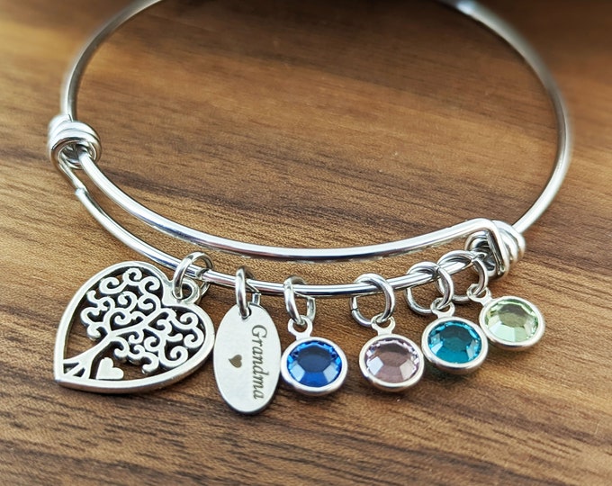 Personalized Mothers Day Gift For Mom Family Tree Birthstone Bracelet Birthday Gift Family Tree Jewelry Grandma Gift Nana Gift
