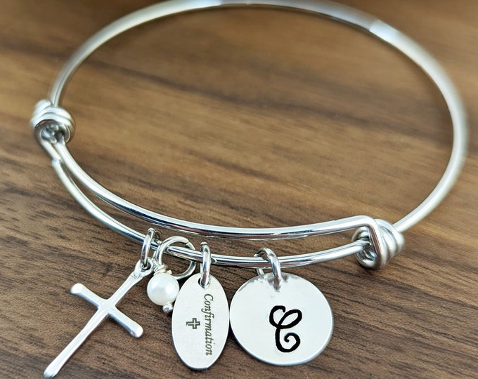Confirmation Bracelet, Confirmation Gift, Religious Jewelry, Personalized Confirmation Charm Bracelet, Engraved
