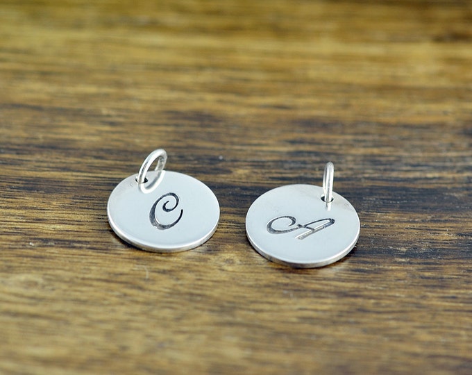 Sterling Silver Initial Charm, Personalized Initial, Add A Charm, Hand Stamped Sterling Silver Initial Disc
