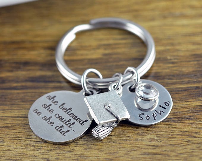 She Believed, Graduation Gift, Personalized Graduation Keychain, Class of 2024, Senior Gift, High School Graduation, College Graduation