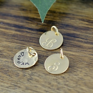 Gold Initial Charm, Personalized Initial, Add A Charm, Hand Stamped 14 kt Gold Filled Initial Disc, Gold Filled Letter