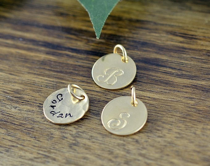 Gold Initial Charm, Personalized Initial, Add A Charm, Hand Stamped 14 kt Gold Filled Initial Disc, Gold Filled Letter