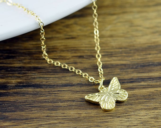 Gold Butterfly Necklace, Butterfly Necklace, Butterfly Charm Necklace, Butterfly Jewelry, Mother, Best Friends Gift, Wife Gift