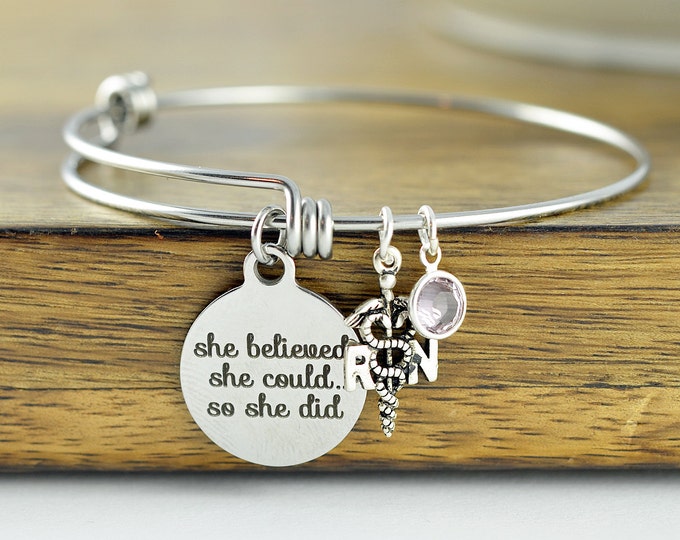 She Believed She Could So She Did, Nurse Gift, Gift for Nurse, Caduceus Jewelry, Nursing Gift, RN gift, Nursing Student, Nurse Appreciation