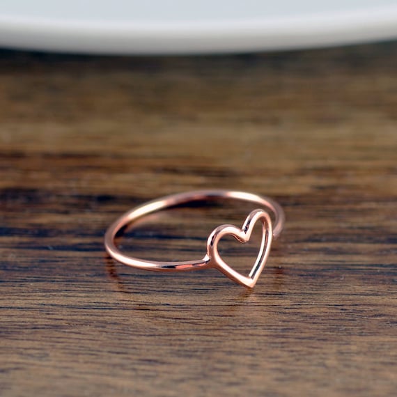 Rose Gold Heart Ring Heart Ring Rose Gold Jewelry Stacking - Etsy