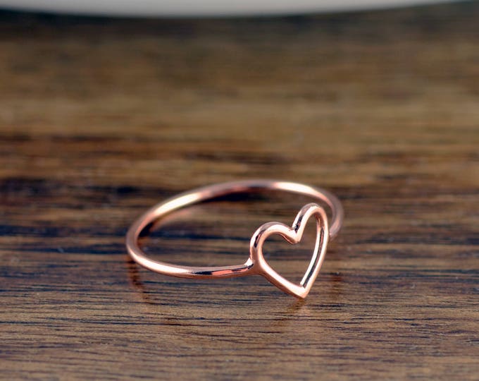 Valentine's Day Gift, Rose Gold Heart Ring, Heart Ring, Rose Gold Jewelry, Stacking Rings, Birthday Gifts for Her