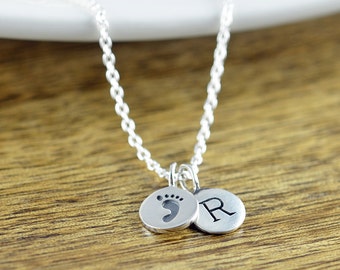 Baby Footprint Necklace - New Mom Gift - Sterling Silver Charm Necklace - Personalized Initial Jewelry - Custom Push Present Necklace