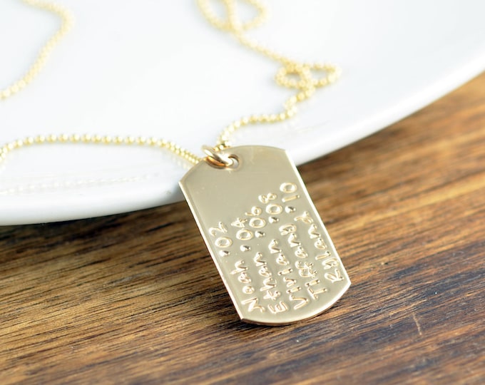 Personalized 14k Gold Filled Dog Tag Necklace, Hand Stamped Dog Tag Necklace, Anniversary Gift, Name Necklace,Gift for Dad, Gift for Mom