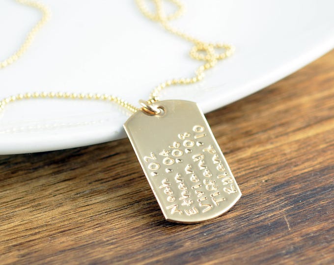 Personalized 14k Gold Filled Dog Tag Necklace, Hand Stamped Dog Tag Necklace, Anniversary Gift, Name Necklace,Gift for Dad, Gift for Mom