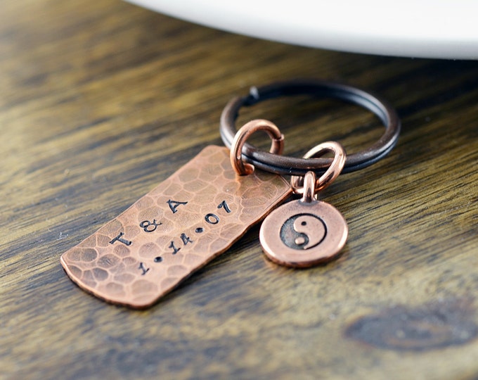 copper keychain - ying yang - personalized keychain - anniversary gifts for men - mens keychain - handstamped keychain - boyfriend gift