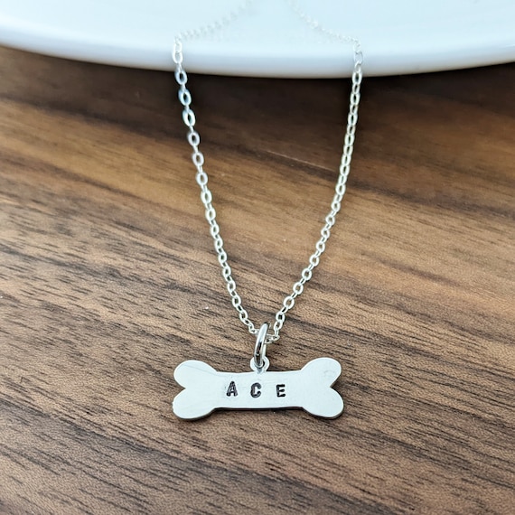 Dog bone necklace personalized with dog name pet jewelry gift for her silver jewelry sterling silver dog necklace Etsy