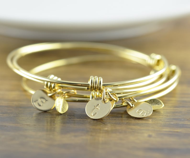 Gold Initial Bracelet Personalized Initial Bracelet Personalized Hand Stamped Bracelet Bridesmaid Gift Bridesmaid Jewelry image 1