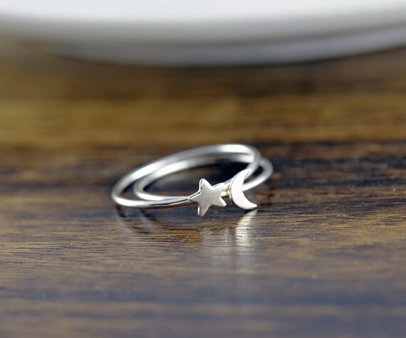 Moon and star ring sterling deals silver