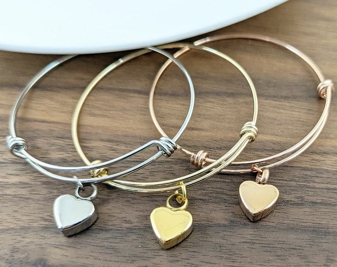 Cremation Bracelet, Cremation Jewelry, Ash Jewelry, Heart Cremation Pendant, Urn Bracelet For Ashes, Heart Bangle Bracelet, Memorial Gift