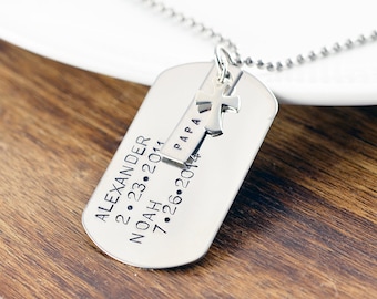 Dog Tags Custom, Gift for Dad, Personalized Father's Necklace, Father's day gift, Dad Necklace, Mens Necklace, Mens Personalized Necklace
