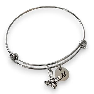 Silver Bee Bracelet, Gold Bee Bracelet, Initial Bracelet Gold, Initial Bee Bracelet, Bumble Bee Bracelet, Honeybee Jewelry