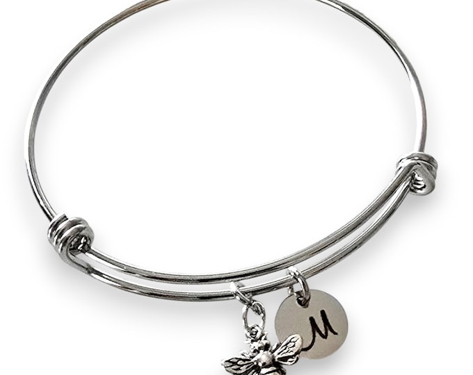Silver Bee Bracelet, Gold Bee Bracelet, Initial Bracelet Gold, Initial Bee Bracelet, Bumble Bee Bracelet, Honeybee Jewelry