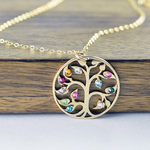 Gold Family Tree Necklace - Mother's Necklace - Birthstone Necklace - Birthstone Jewelry - Grandmother Necklace - Mothers Day Gift