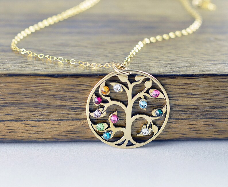 Gold Family Tree Necklace Mother's Necklace Birthstone Etsy Norway