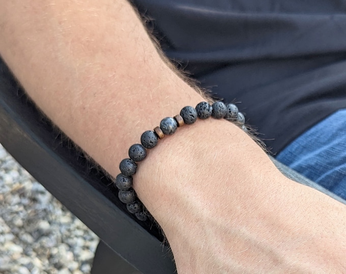 Mens Bracelet, Jewelry for Men, Lava Bead Bracelet, Urn for Ashes, Mens Lava Beaded Bracelet, Black Beaded Bracelet