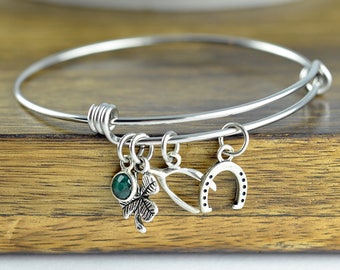 Lucky Charm Bracelet - Luck Bracelet - Four Leaf Clover Bracelet - Good Luck Charm - Good Luck Gift - Best Friend Gift - Wishbone Bracelet