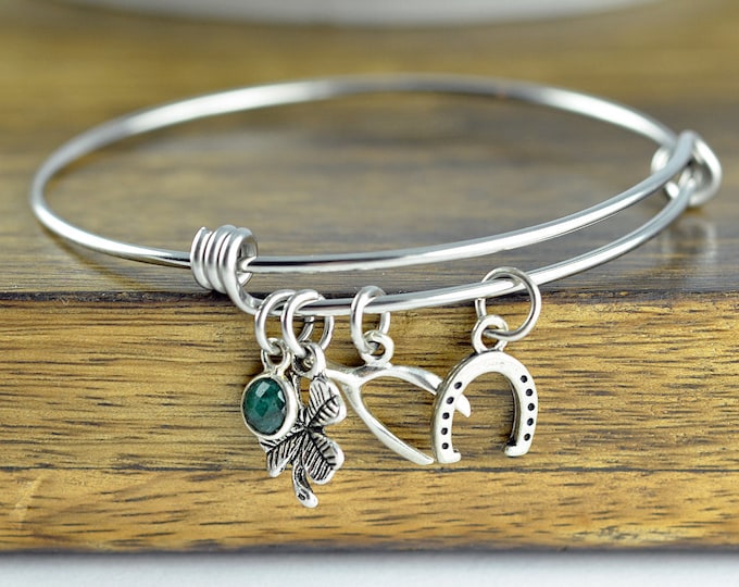 Lucky Charm Bracelet - Luck Bracelet - Four Leaf Clover Bracelet - Good Luck Charm - Good Luck Gift - Best Friend Gift - Wishbone Bracelet