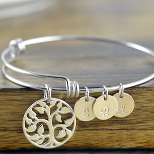 silver family tree bangle bracelet - tree of life bracelet -  family tree jewelry - grandmother gift - gifts for mom - mom gift