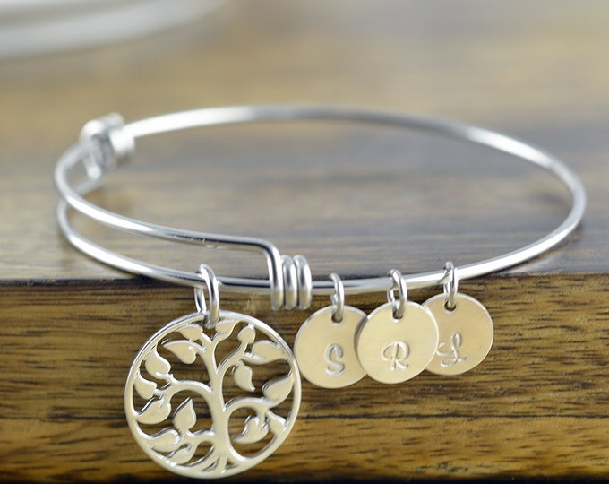 silver family tree bangle bracelet - tree of life bracelet -  family tree jewelry - grandmother gift - gifts for mom - mom gift