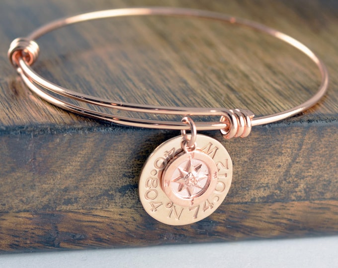 Rose Gold Coordinate Bracelet, Latitude Longitude Bracelet, Custom Coordinates, Coordinate Jewelry, Hand Stamped Bracelet, Coordinates Gift