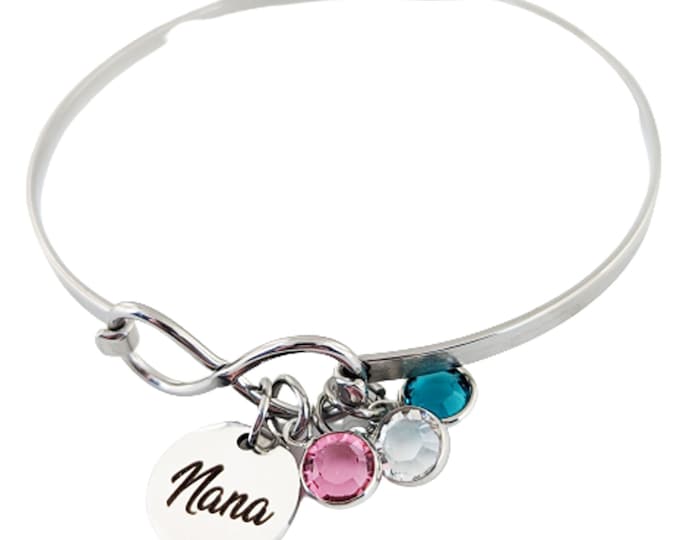 Gold Infinity Nana Birthstone Bracelet, Birthstone Bracelet, Mothers Day Custom Bracelet, Grandma Bracelet