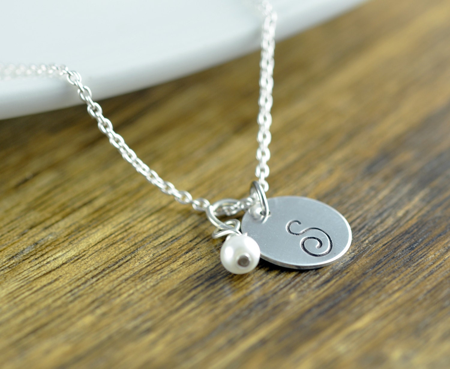 bridesmaid gift hand stamped jewellery Sterling silver initial necklace gift necklace personalised initial necklace personalised gift