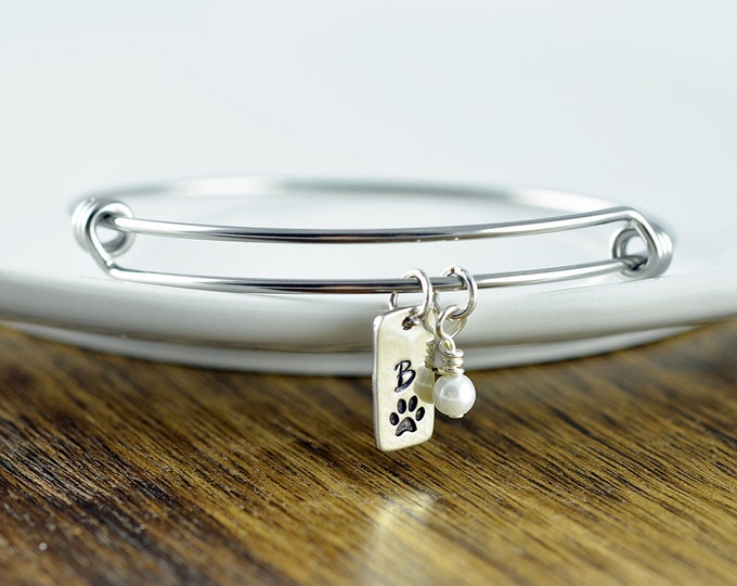 Dog charm bracelet, dog lover bracelet, dog paw charm bracelet, dog lover gift, animal lover gift, initial necklace, gift for her