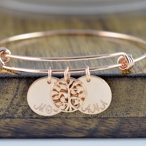 Rose Gold Family Tree Bracelet - Mother&#39;s Bracelet - Tree of Life Bracelet - Family Tree Jewelry - Grandmother Gift - Mothers Day Gift